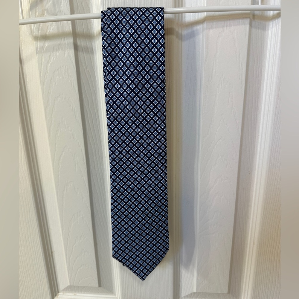 Frangi Mens Necktie Blue pattern Tie 100% Silk MADE IN ITALY Geometric